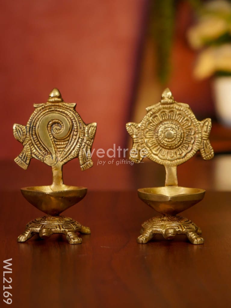 Brass Shanku Chankra Diya With Tortoise Base ( Set Of 2) - Wl2169