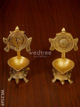 Brass Shanku Chankra Diya With Tortoise Base ( Set Of 2) - Wl2169