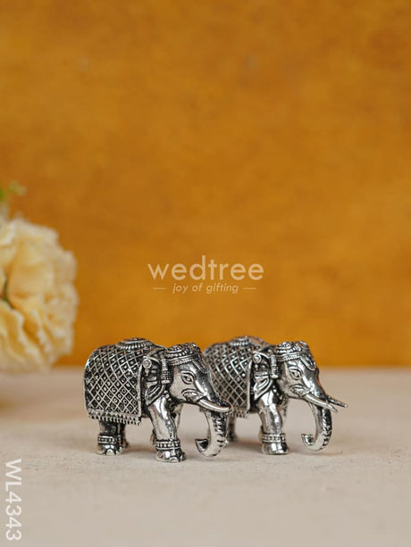 Brass Silver Antique Elephant Set Of 2 - Wl4343 Figurines