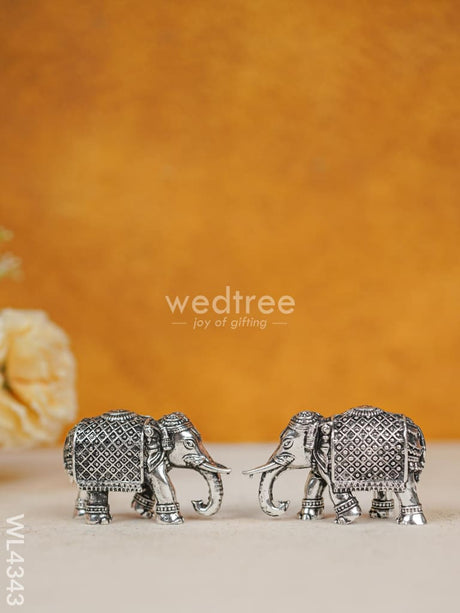 Brass Silver Antique Elephant Set Of 2 - Wl4343 Figurines