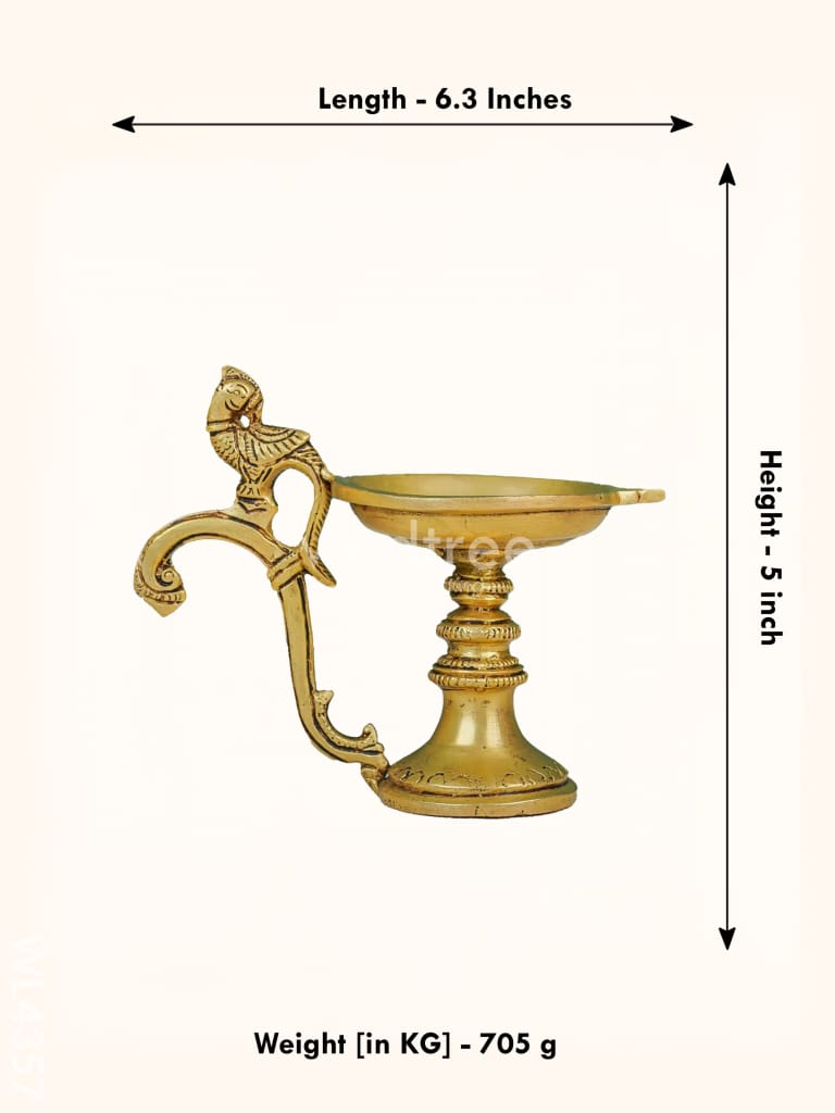 Brass Single Face Round Diya With Handle - Wl4357