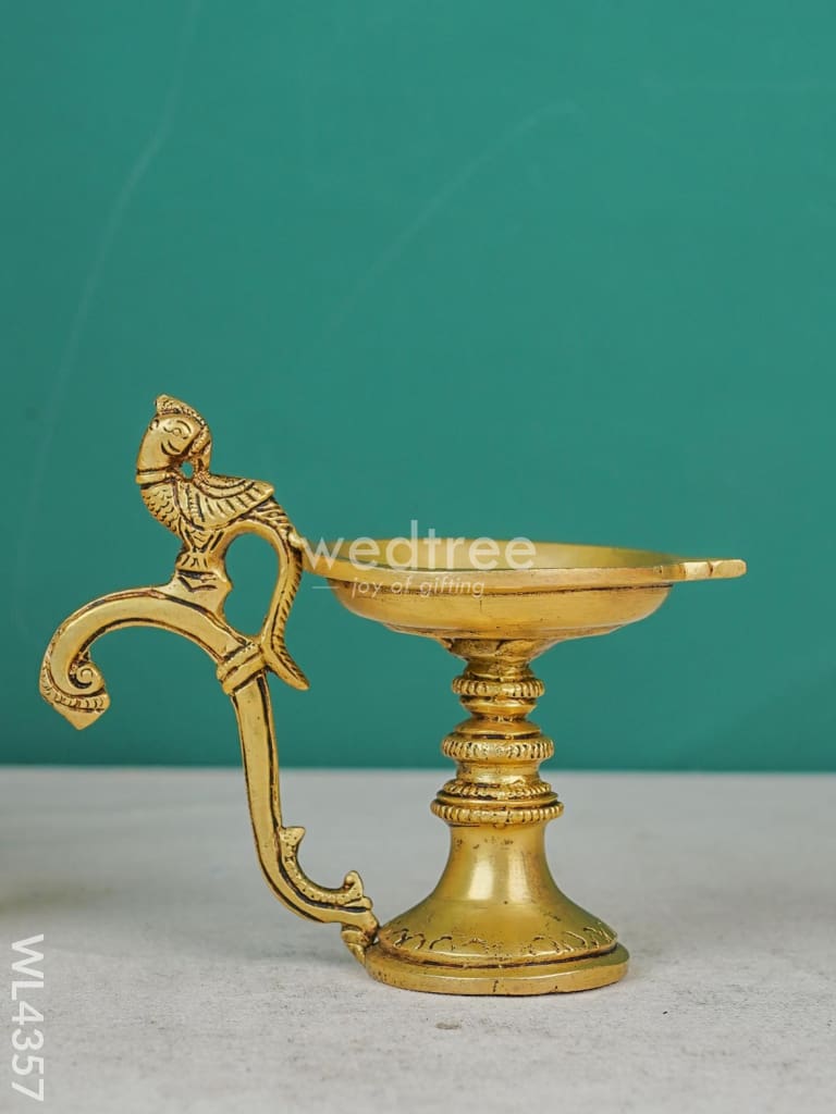 Brass Single Face Round Diya With Handle - Wl4357