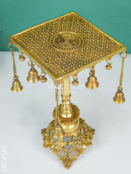 Brass Square Chowki With Bells - Wl4367 Utility