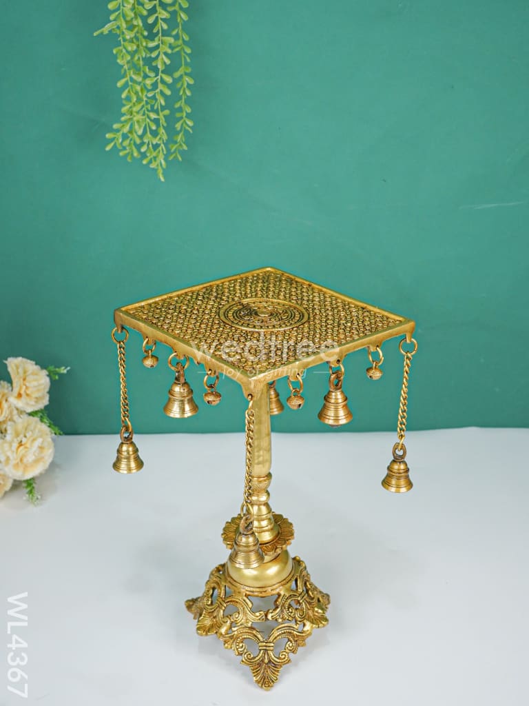 Brass Square Chowki With Bells - Wl4367 Utility