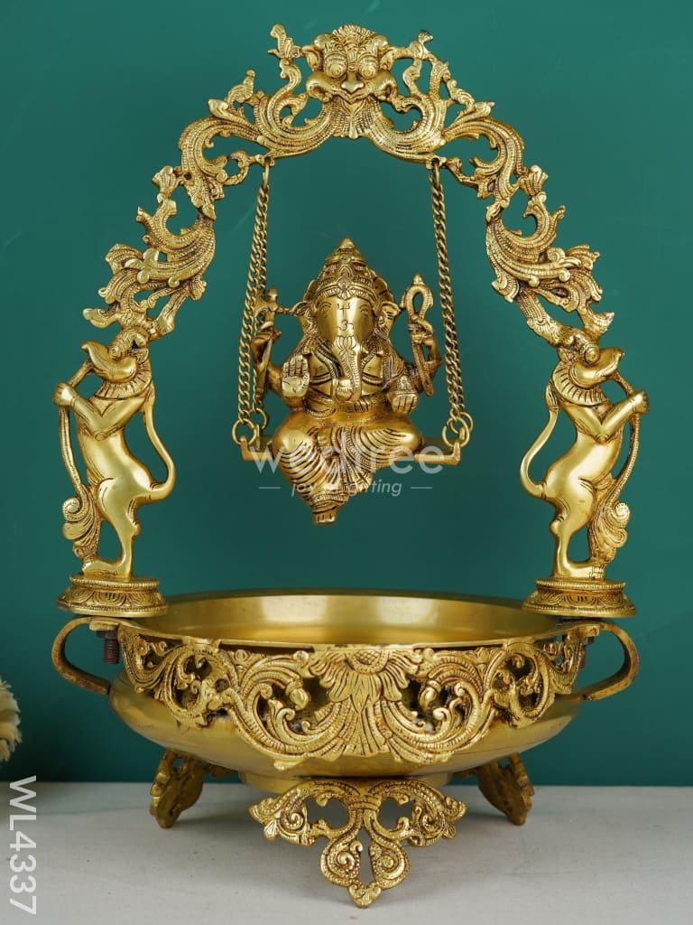 Brass Swing Ganesha Urli - 21 Inch Wl4337