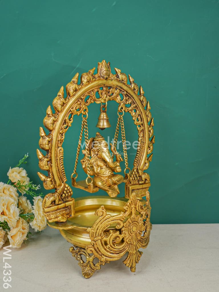 Brass Swing Ganesha Urli With Bell - 17 Inch Wl4336