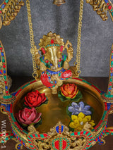 Brass Swing Ganesha Urli With Peacock Design (Green & Red Stones) - Wl0071-1