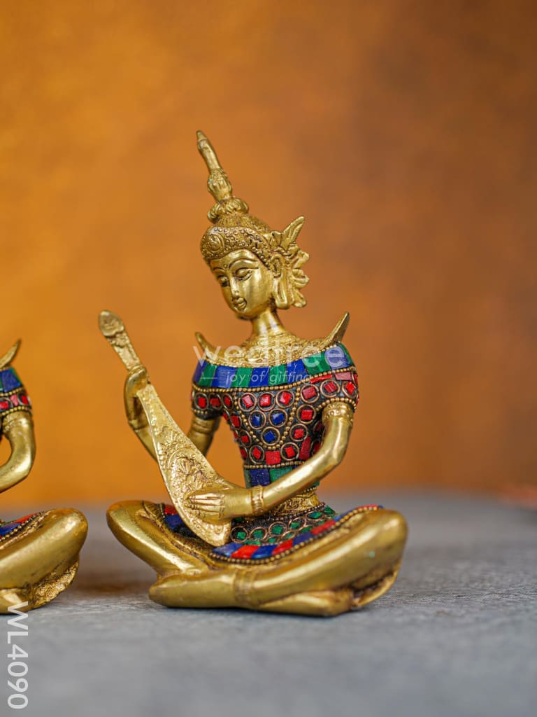 Brass Tibetan Musicians - Set Of 4 Wl4090 Decor