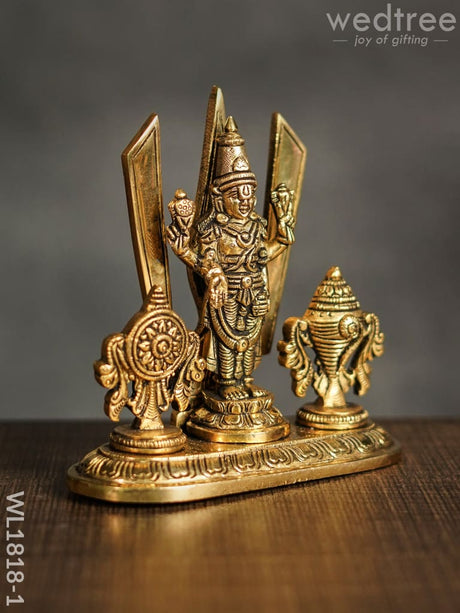 Brass Vishnu Nam Shank Chakra With Oval Base (Black Antique Finish) - Wl1818 Figurines