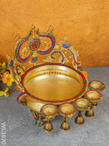 Brass Urli With Diya & Bells - Wl3870