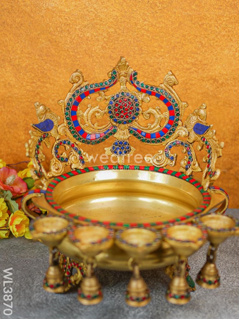 Brass Urli With Diya & Bells - Wl3870