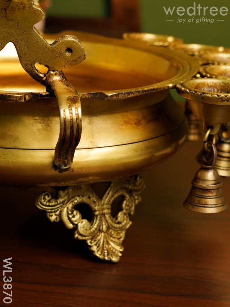 Brass Urli With Diya & Bells - Wl3870