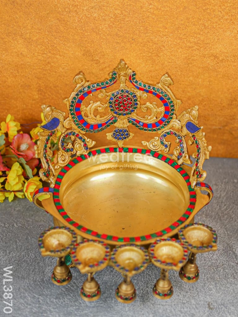 Brass Urli With Diya & Bells - Wl3870