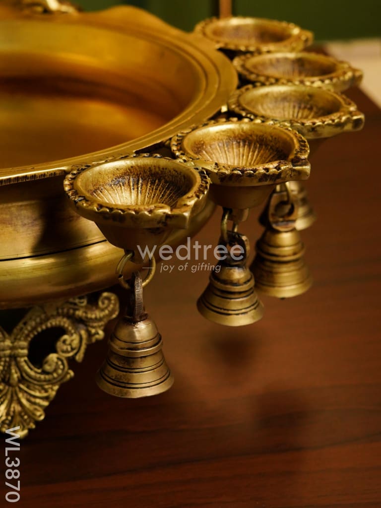 Brass Urli With Diya & Bells - Wl3870