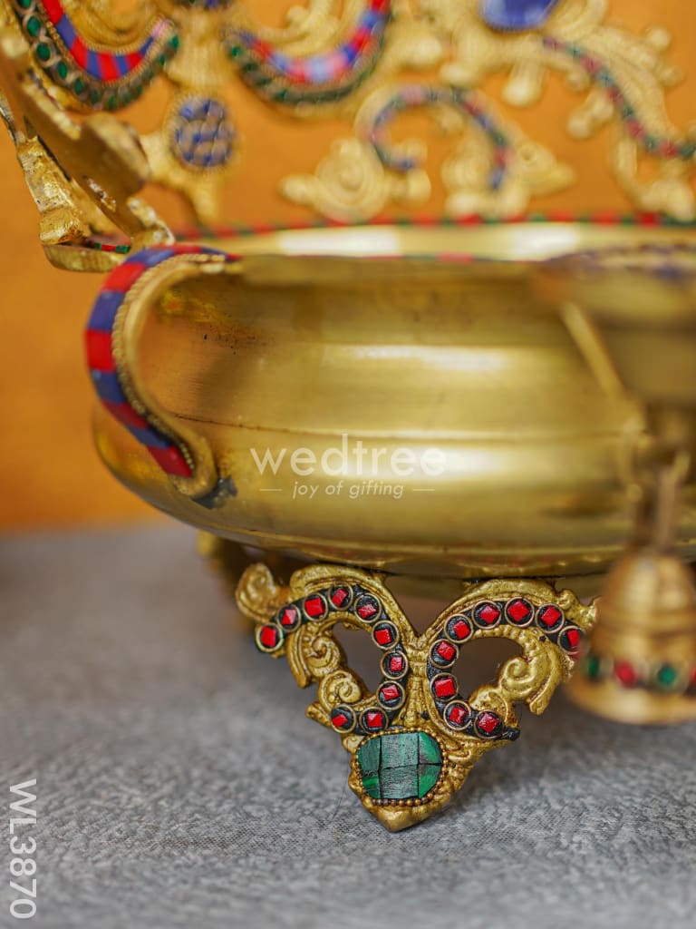 Brass Urli With Diya & Bells - Wl3870