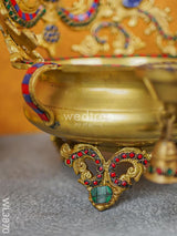 Brass Urli With Diya & Bells - Wl3870