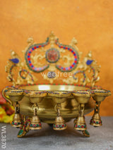 Brass Urli With Diya & Bells - Wl3870