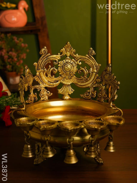 Brass Urli With Diya & Bells - Wl3870