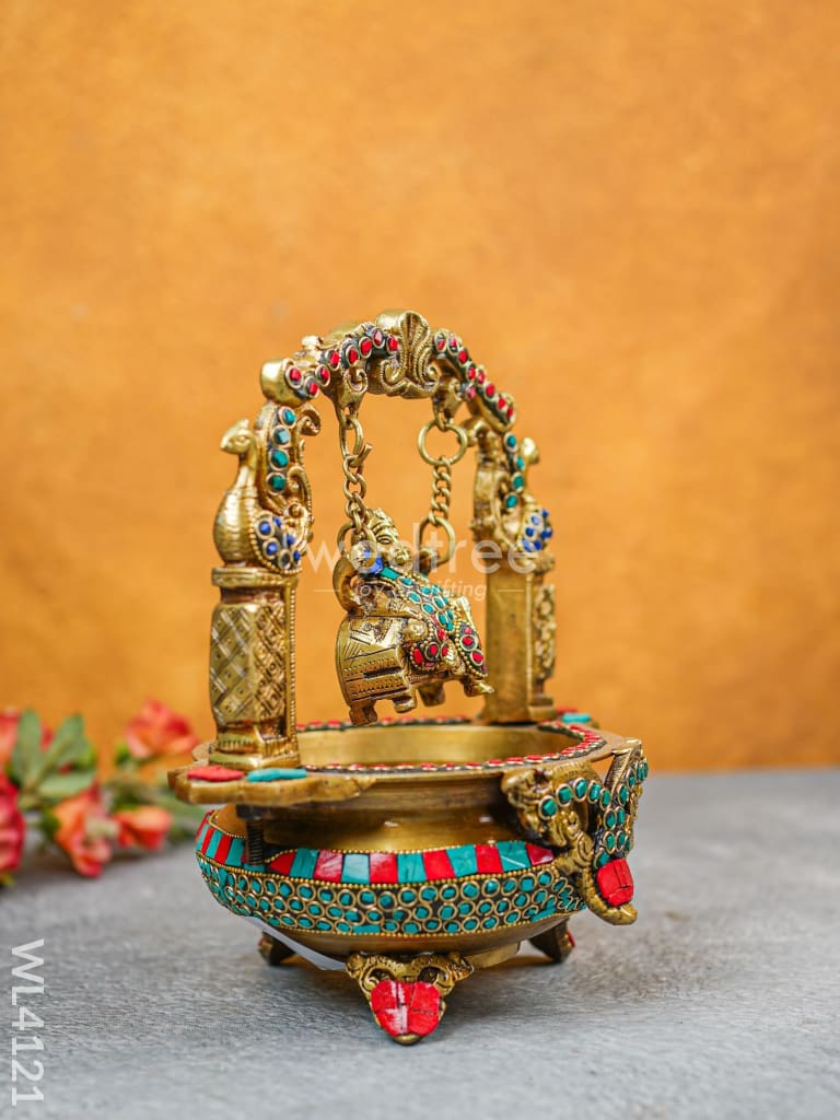 Brass Urli With Jhoola Ganesha - Stonework Wl4121