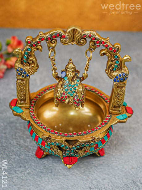 Brass Urli With Jhoola Ganesha - Stonework Wl4121