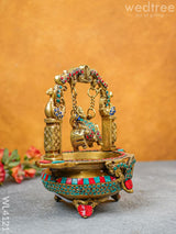 Brass Urli With Jhoola Ganesha - Stonework Wl4121