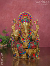 Brass Valampuri Ganesh Idol - Wl0513 Multicolour Stone Work Figurines