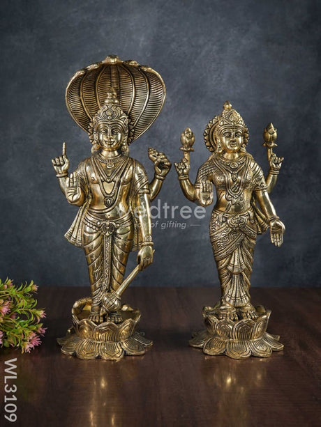 Brass Vishnu Lakshmi Idols - Wl3109 Figurines