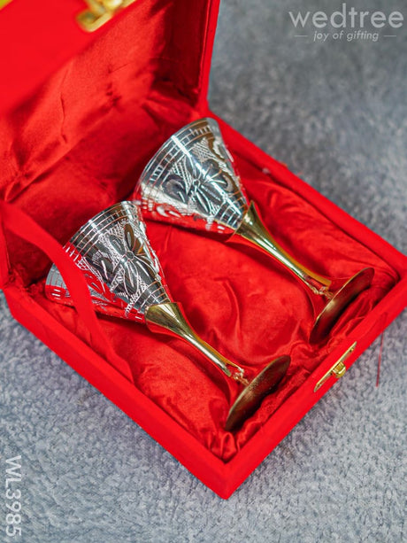 Brass Wine Glass Set With Silver Coating - Wl3985 Utility