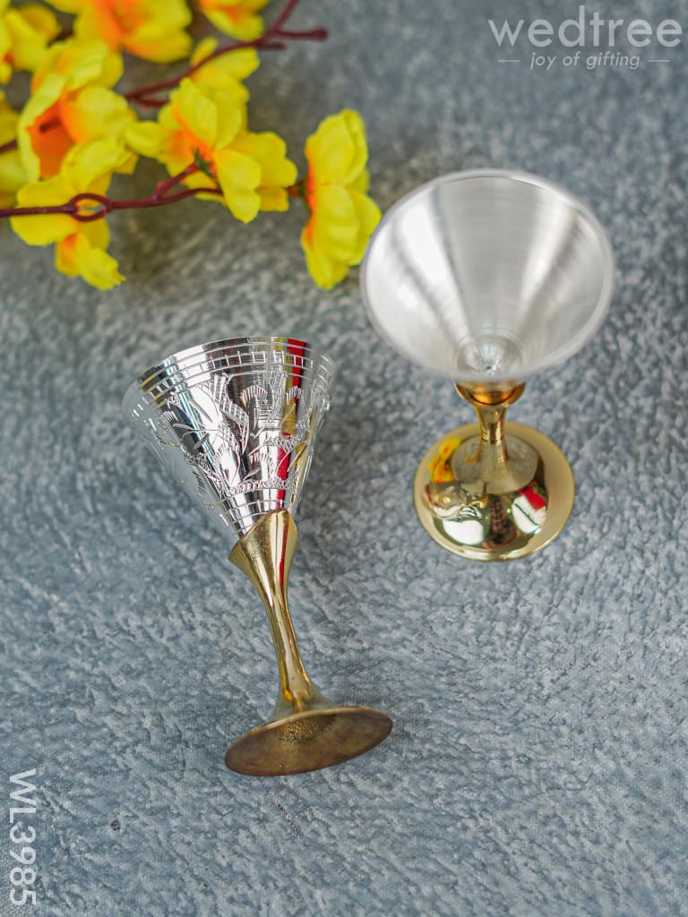 Brass Wine Glass Set With Silver Coating - Wl3985 Utility