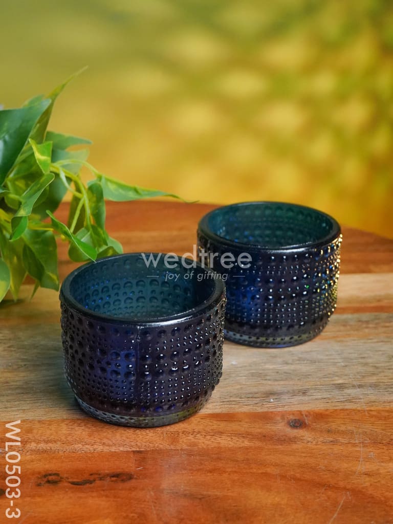 Bubble Textured Votive (3 Inch) - Set Of 2 Wl0503 Blue Candles And Votives