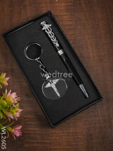 Caduceus Engraved Metal Rollerball Pen & Keychain - Wl2605 Corporate Gifts