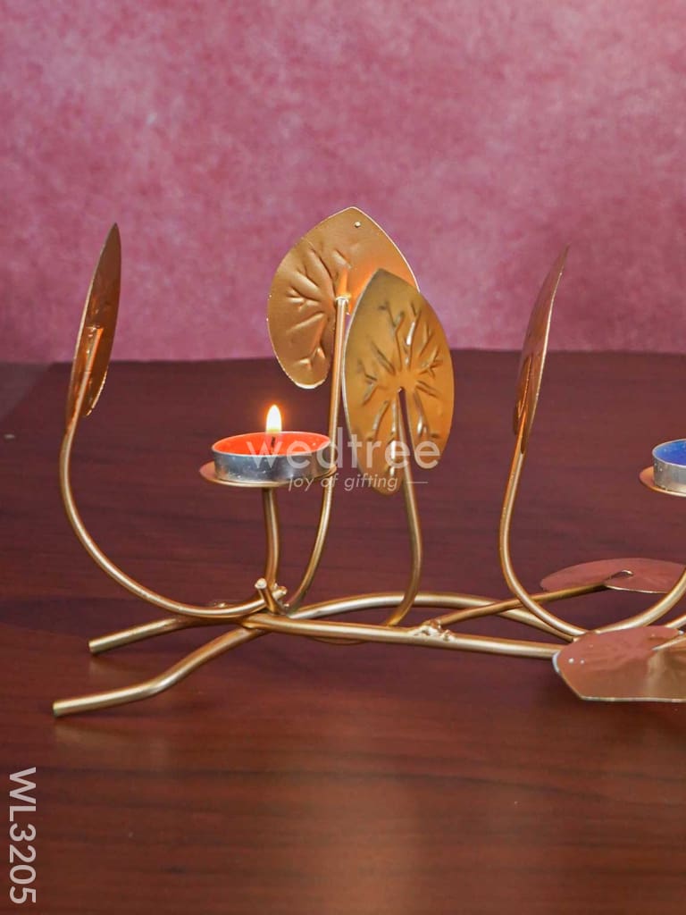 Candle Holders Among Lotus Stems & Leaves - Wl3205 Candles And Votives