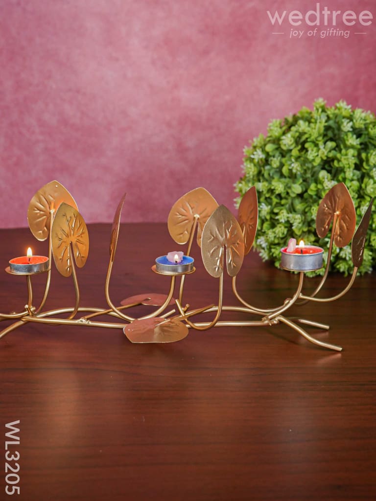 Candle Holders Among Lotus Stems & Leaves - Wl3205 Candles And Votives