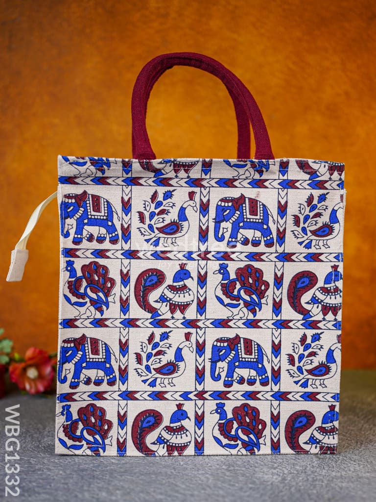 Jute Bag With Elephant And Peacock Motive - Wbg1332 Bags