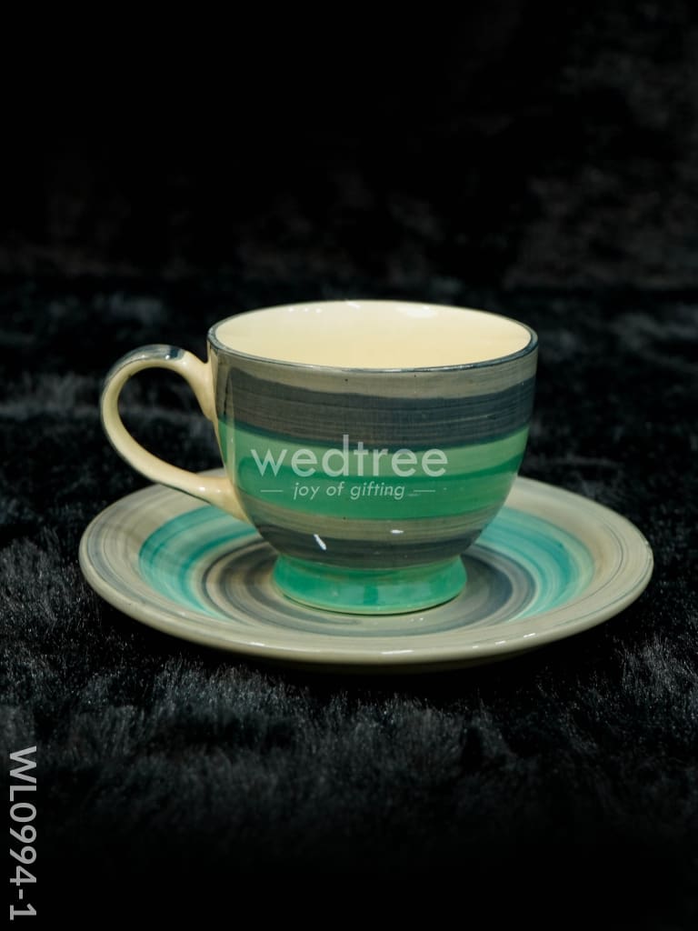 Ceramic Cup And Saucer Set - Sea Green With Gray Wl0994-1 Ceramics