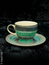 Ceramic Cup And Saucer Set - Sea Green With Gray Wl0994-1 Ceramics