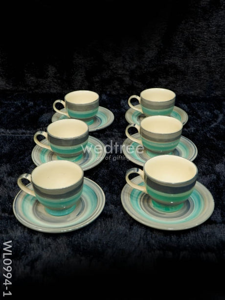 Ceramic Cup And Saucer Set - Sea Green With Gray Wl0994-1 Ceramics