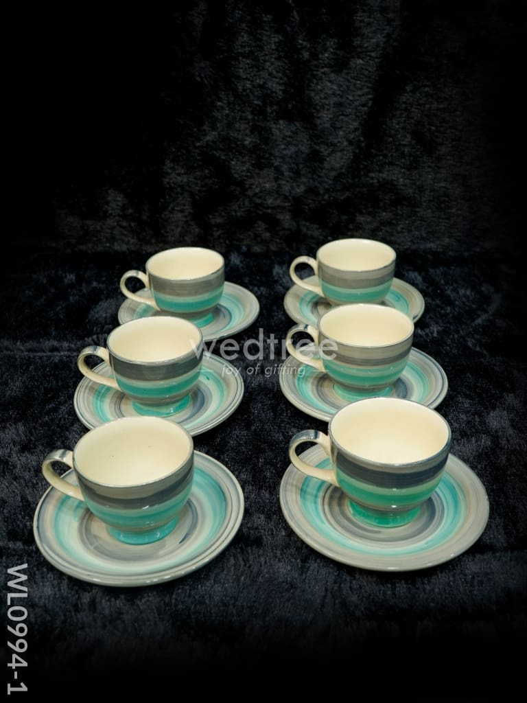 Ceramic Cup And Saucer Set - Sea Green With Gray Wl0994-1 Ceramics