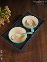 Ceramics Bowl With Spoon Set - Wl2439 Light Green