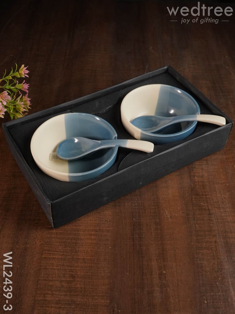 Ceramics Bowl With Spoon Set - Wl2439 Smoke Gray