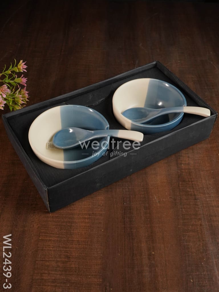 Ceramics Bowl With Spoon Set - Wl2439 Smoke Gray