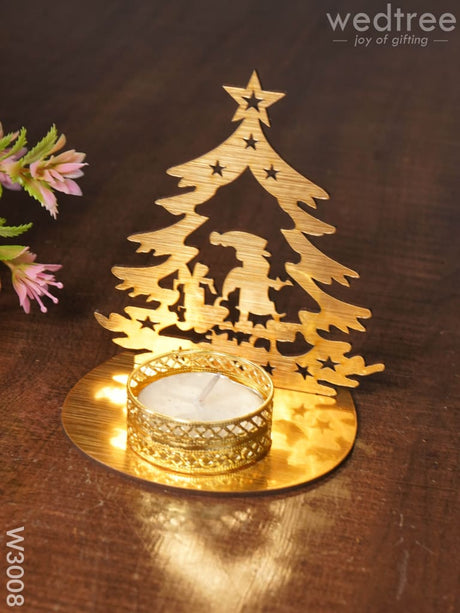 Christmas Tree With Santa Claus Shadow Diya - Mdf- W3008 Candles