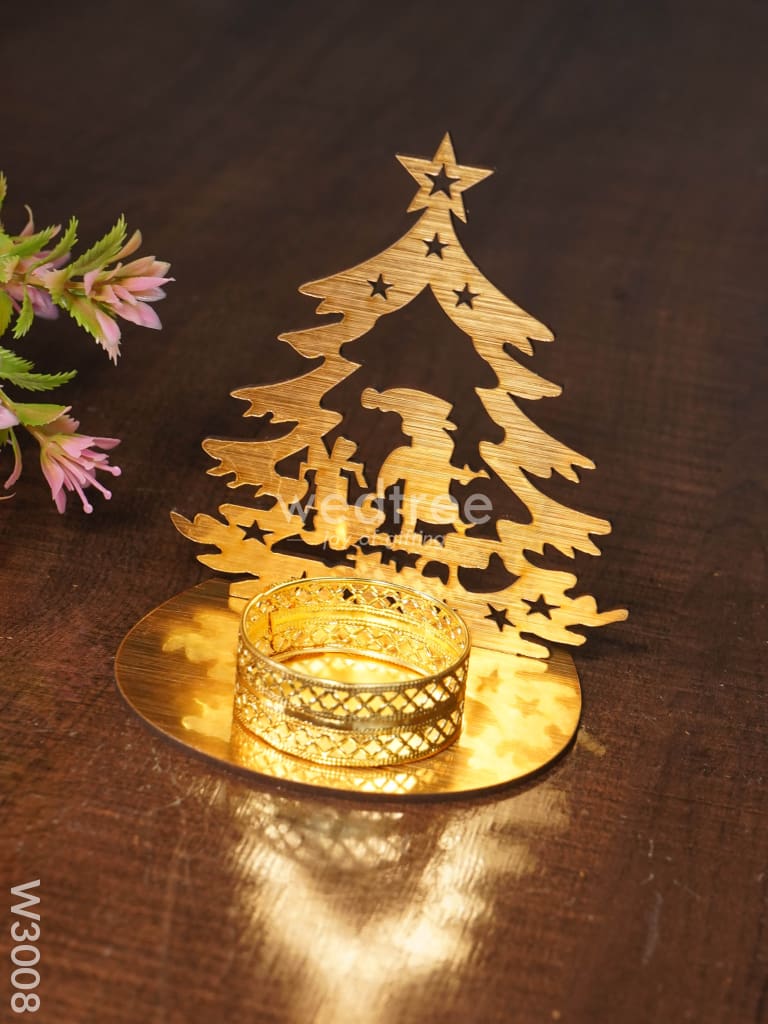 Christmas Tree With Santa Claus Shadow Diya - Mdf- W3008 Candles