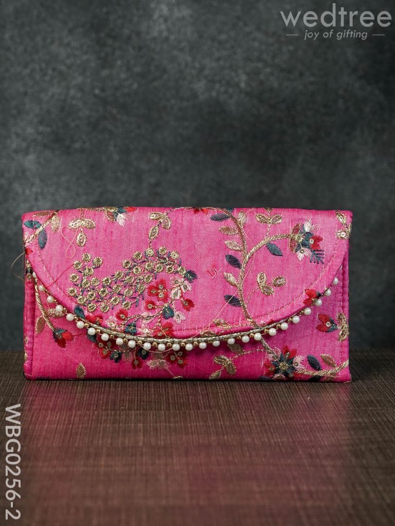 Clutch Purse With Floral Design And Chamki Work - Wbg0256-2 Clutches & Purses