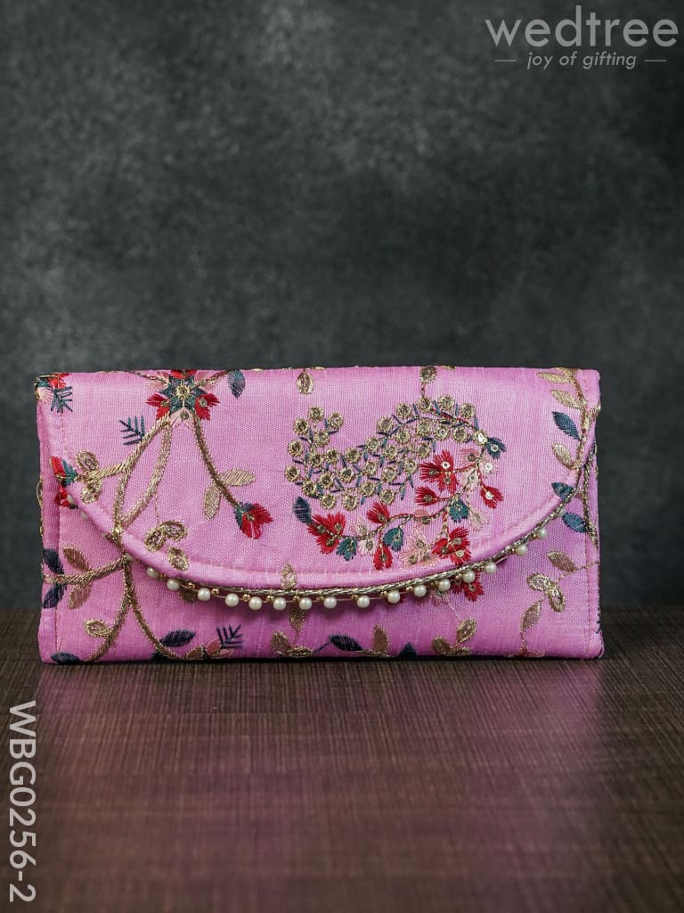 Clutch Purse With Floral Design And Chamki Work - Wbg0256-2 Clutches & Purses