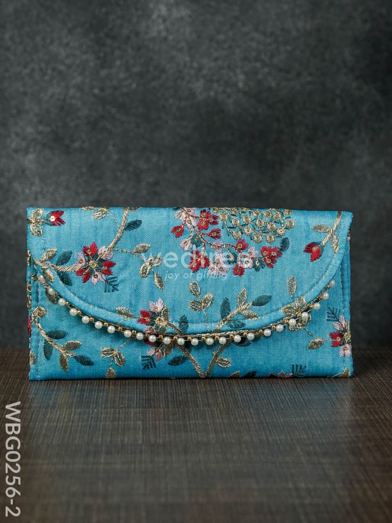 Clutch Purse With Floral Design And Chamki Work - Wbg0256-2 Clutches & Purses