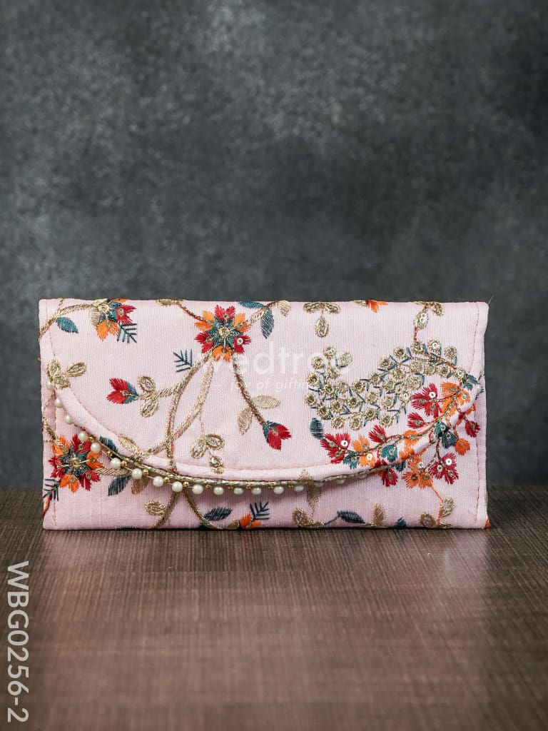 Clutch Purse With Floral Design And Chamki Work - Wbg0256-2 Clutches & Purses