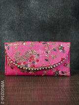 Clutch Purse With Floral Design And Chamki Work - Wbg0256-2 Clutches & Purses