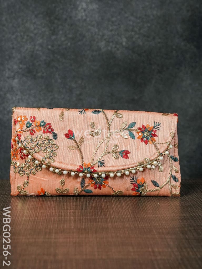 Clutch Purse With Floral Design And Chamki Work - Wbg0256-2 Clutches & Purses