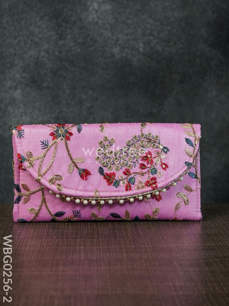 Clutch Purse With Floral Design And Chamki Work - Wbg0256-2 Clutches & Purses